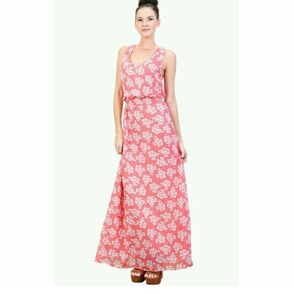 Tulle Size Medium Dark Pink Floral Maxi Dress - Picture 1 of 8